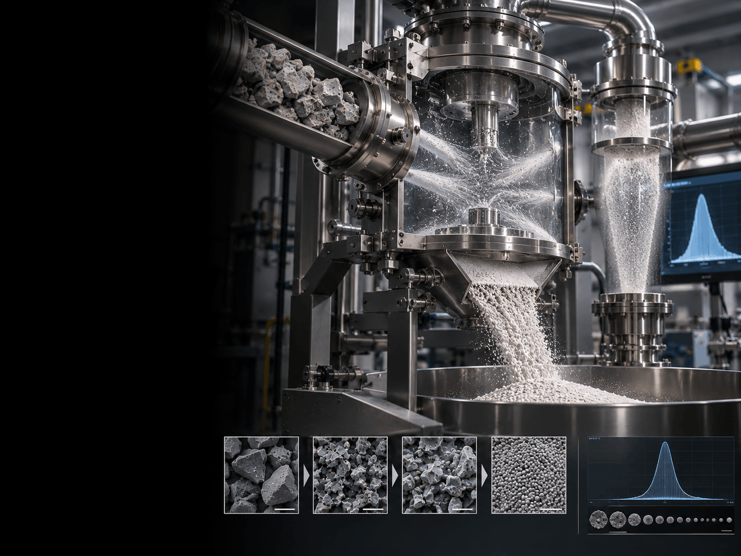 Jet milling D50 particle size distribution